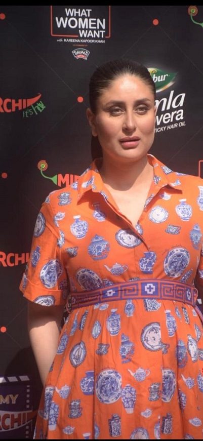 Kareena Kapoor Khan in a maternity orange printed maxi dress