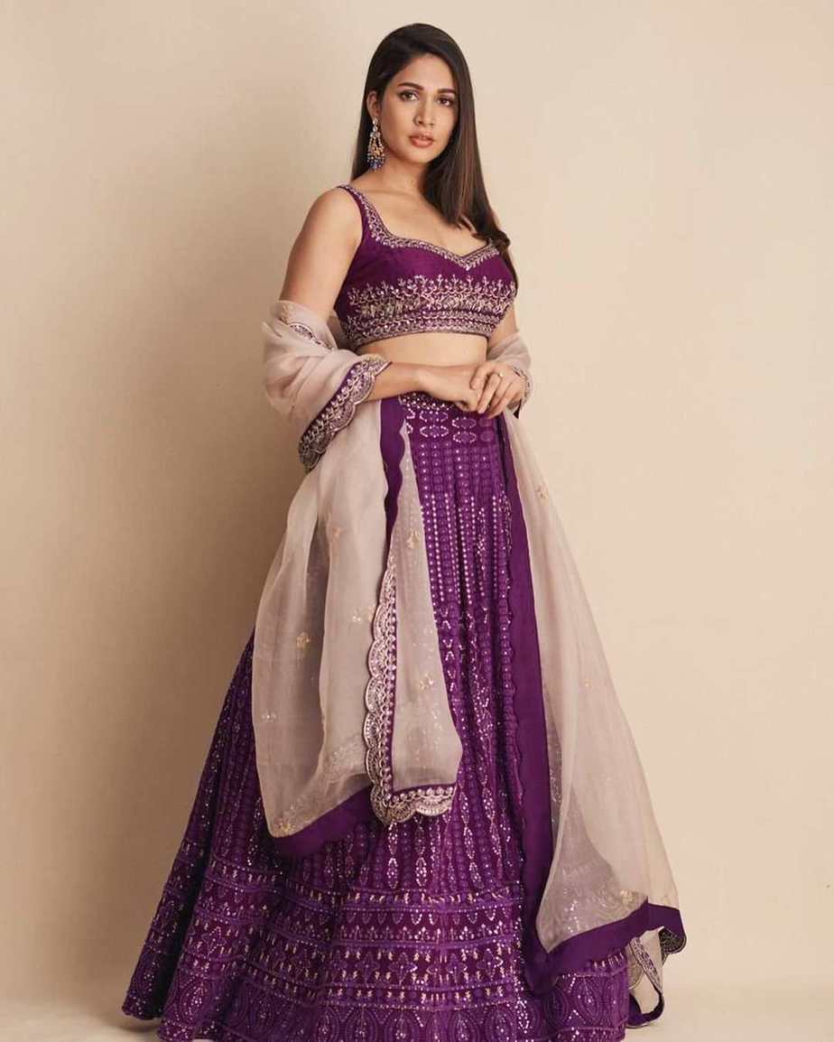 lavanya tripathi purple lehenga from issa designer studio