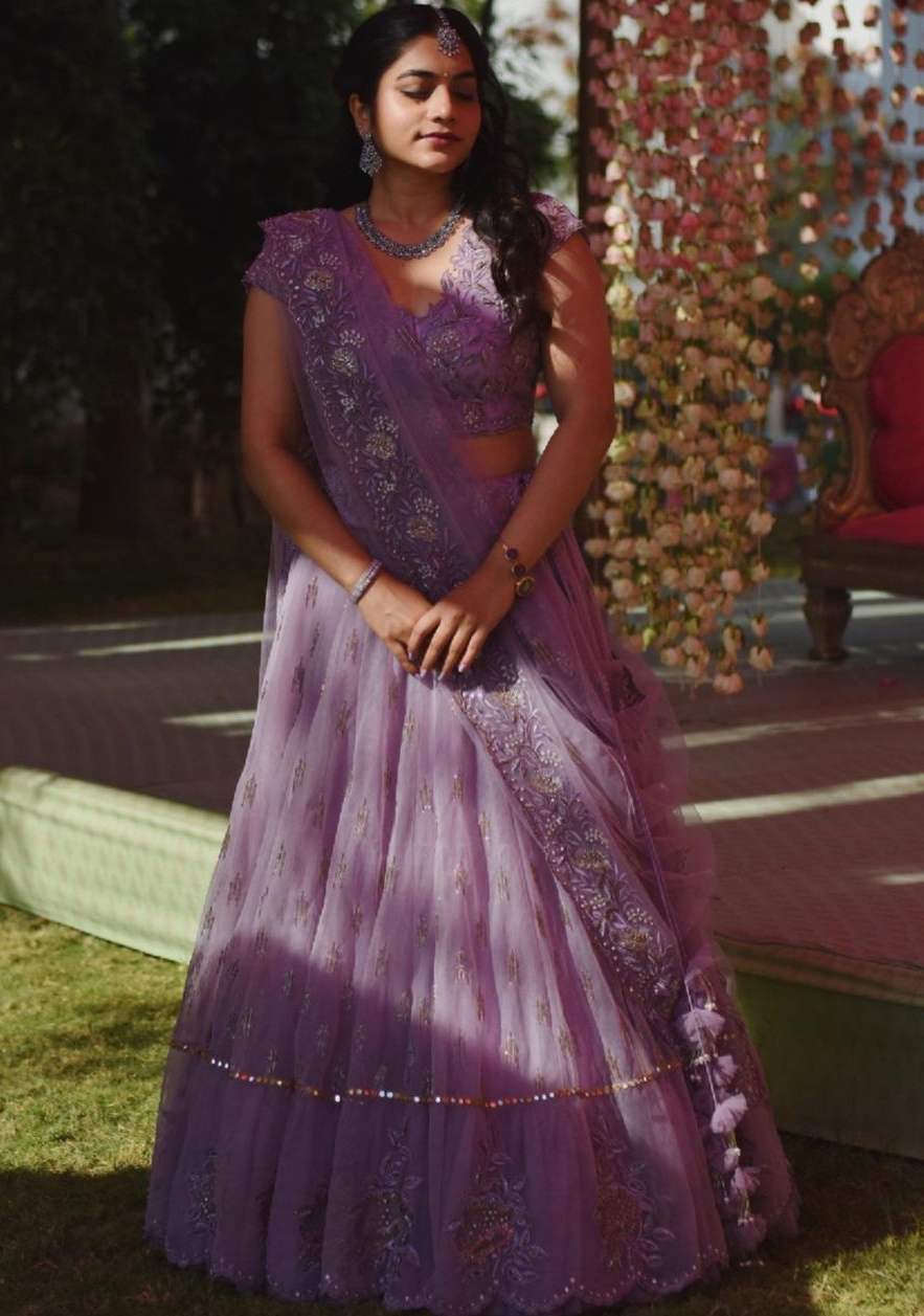 punarnavi bhupalam lilac lehenga for friends wedding