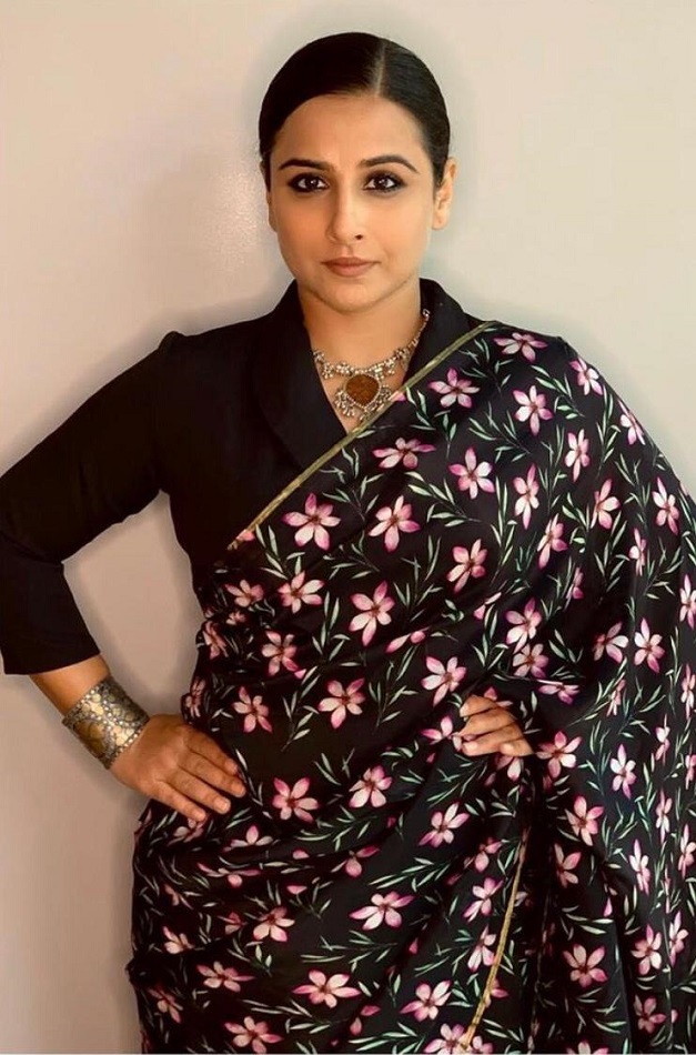 Vidya Balan looks ravishing in a Midnight Blush saree from The Haelli!