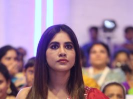 Nabha Natesh At Alludu Adhurs Pre Release Event in red outfit