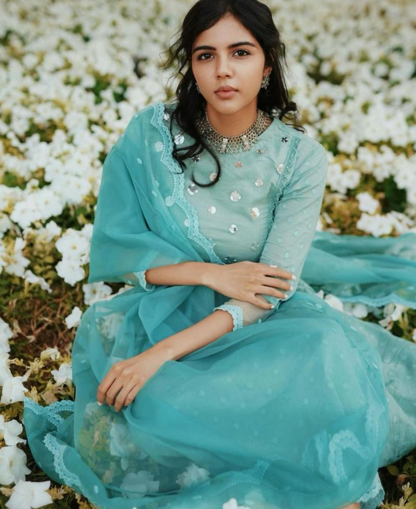 kalyani priyadarshan in mint green organza kurta set