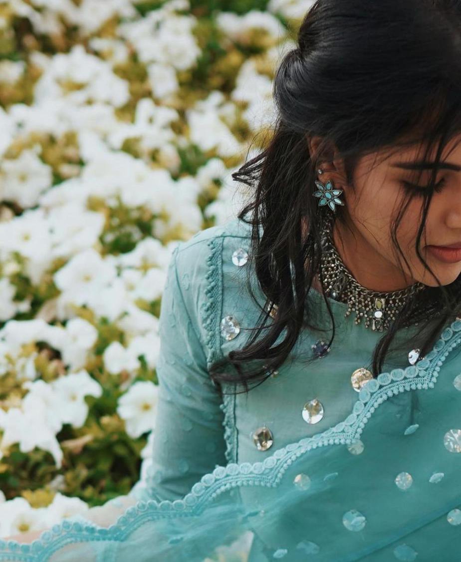 kalyani priyadarshan in mint green organza kurta