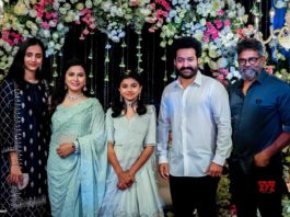 Jr NTR and Pranathi at director Sukumar's family function in white and navy blue outfits2