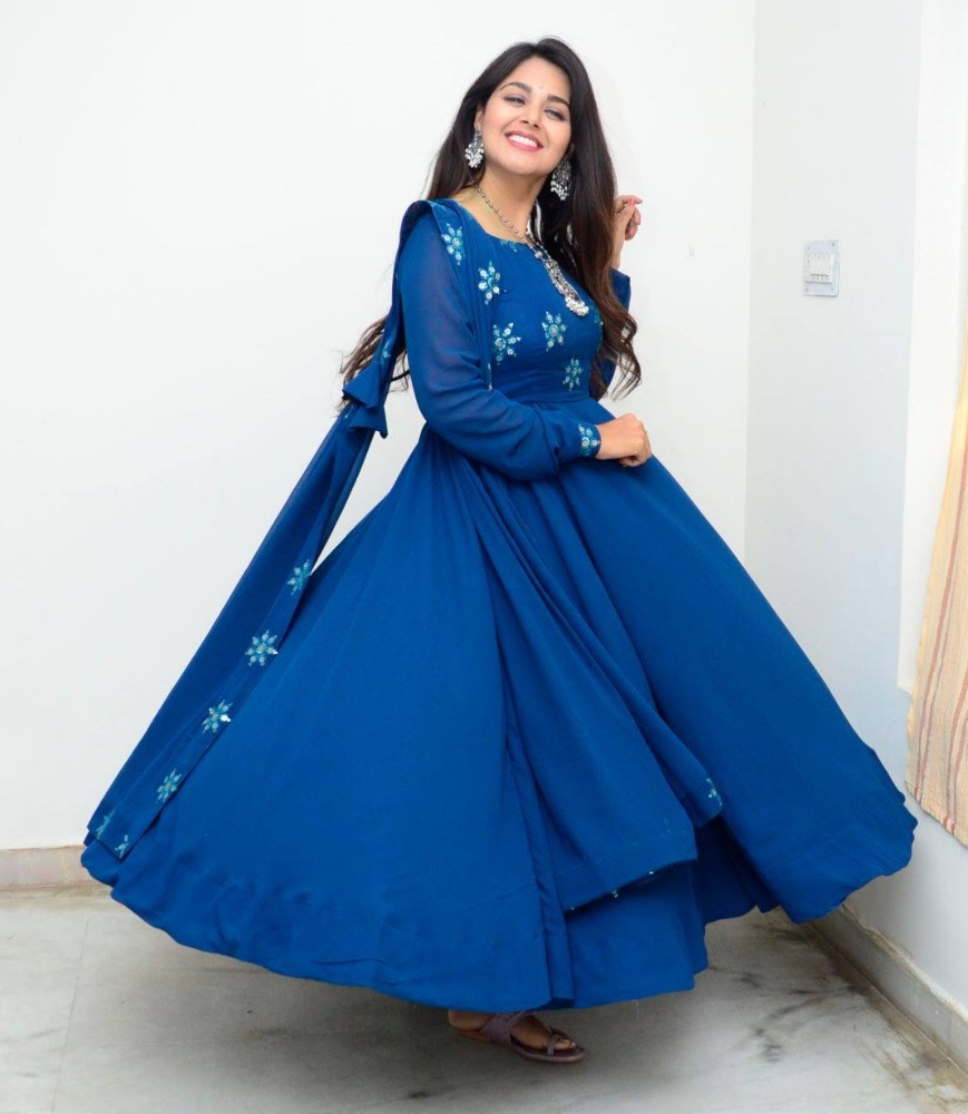 monal gajjar in a blue anarkali for movie first look launch