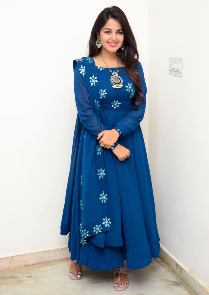 monal gajjar in a blue sequin work flared anarkali