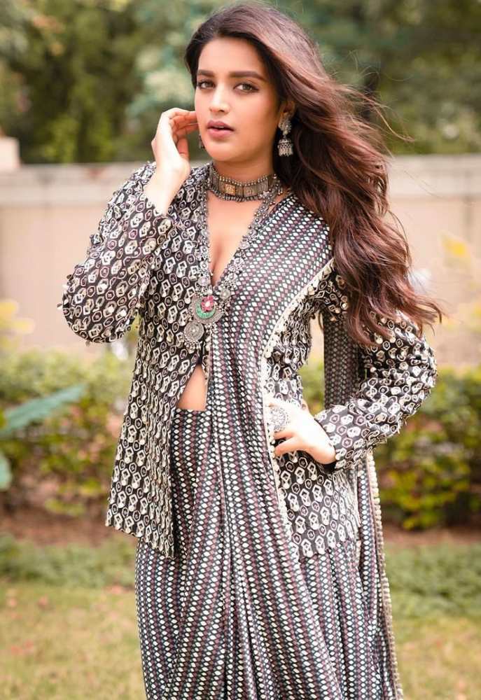 nidhhi agerwal in neo ethnic fusion wear for bhoomi eesawaran promotions