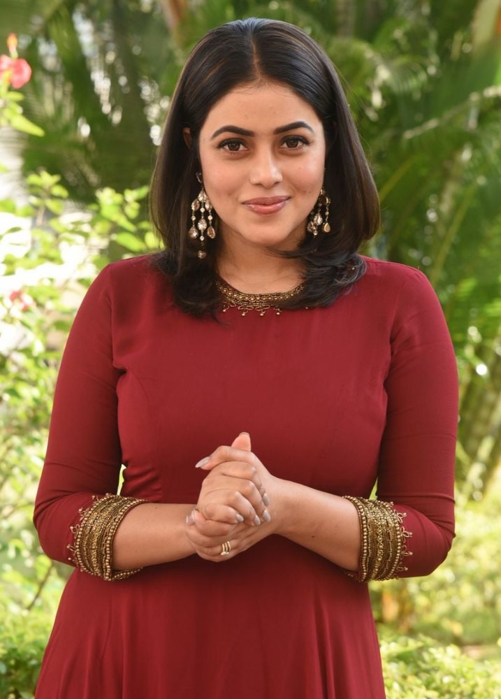 poorna at power movie trailer launch in brown dress