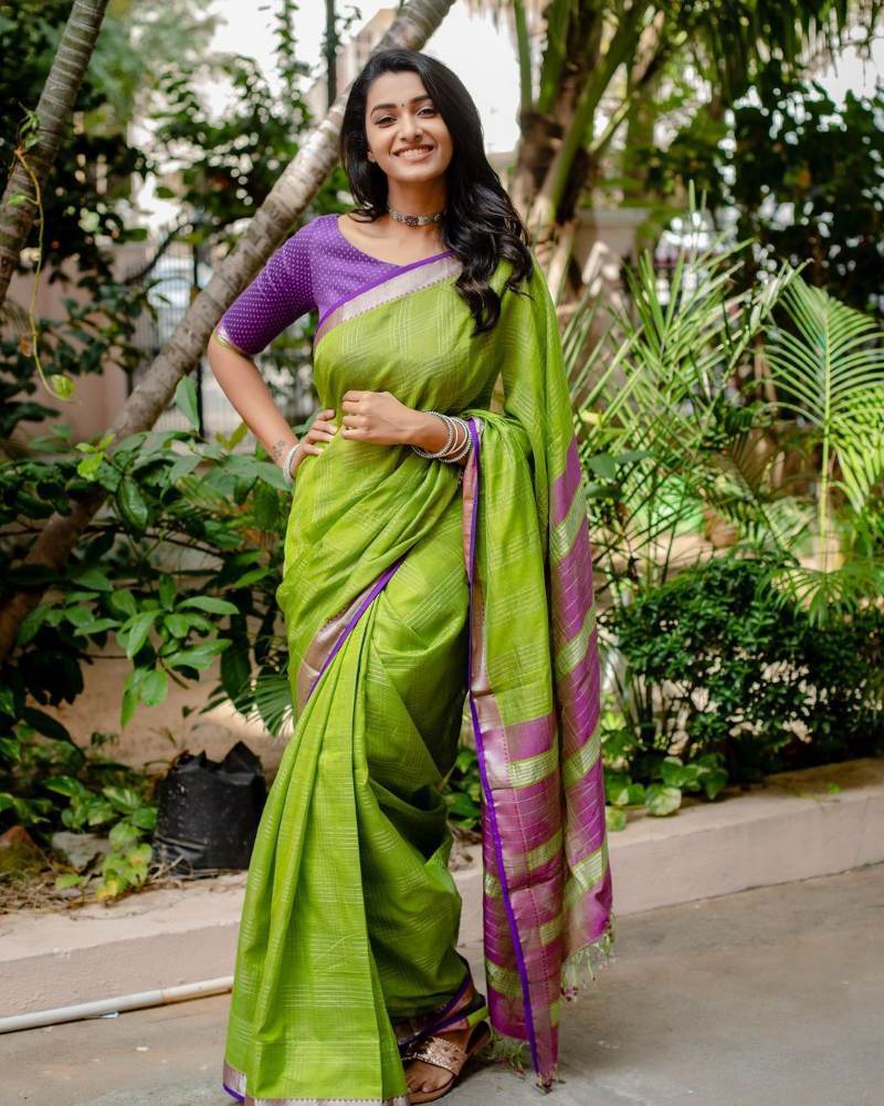 priya bhavani shankar green purple saree