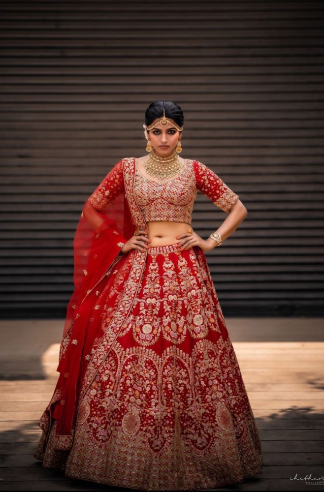 sai dhansika in red bridal lehenga for varaa magazine cover