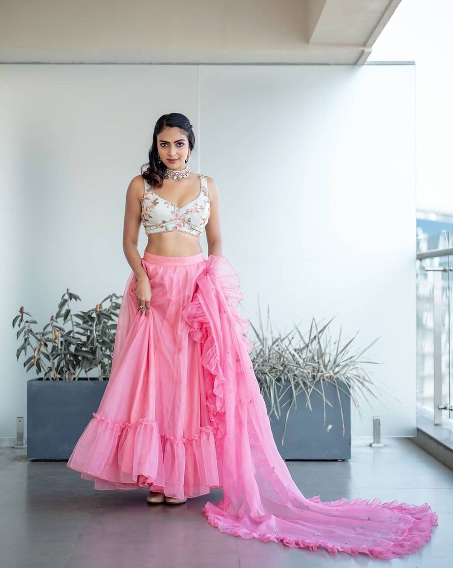 Amala Paul in pink chaitanya rao lehnega for her bestfriend's engagement-1