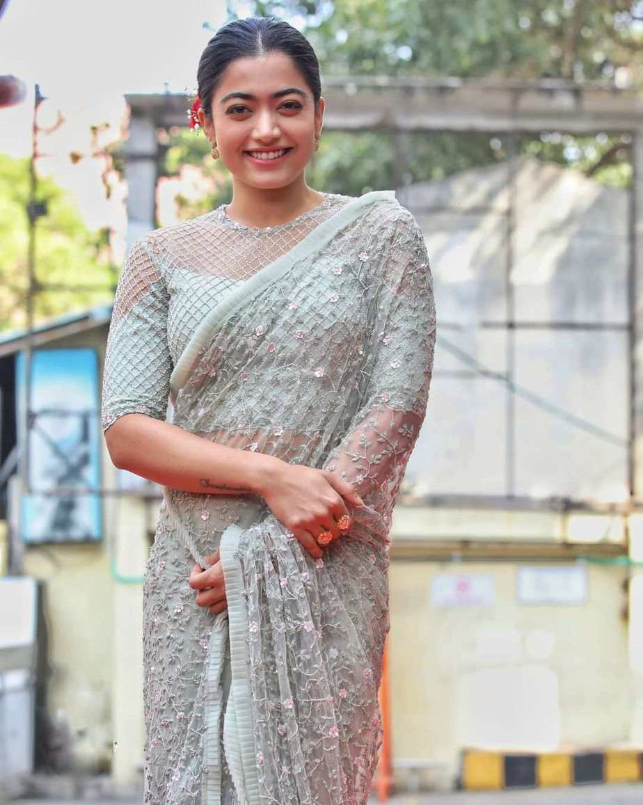 Rashmika is cuteness personified in net saree for