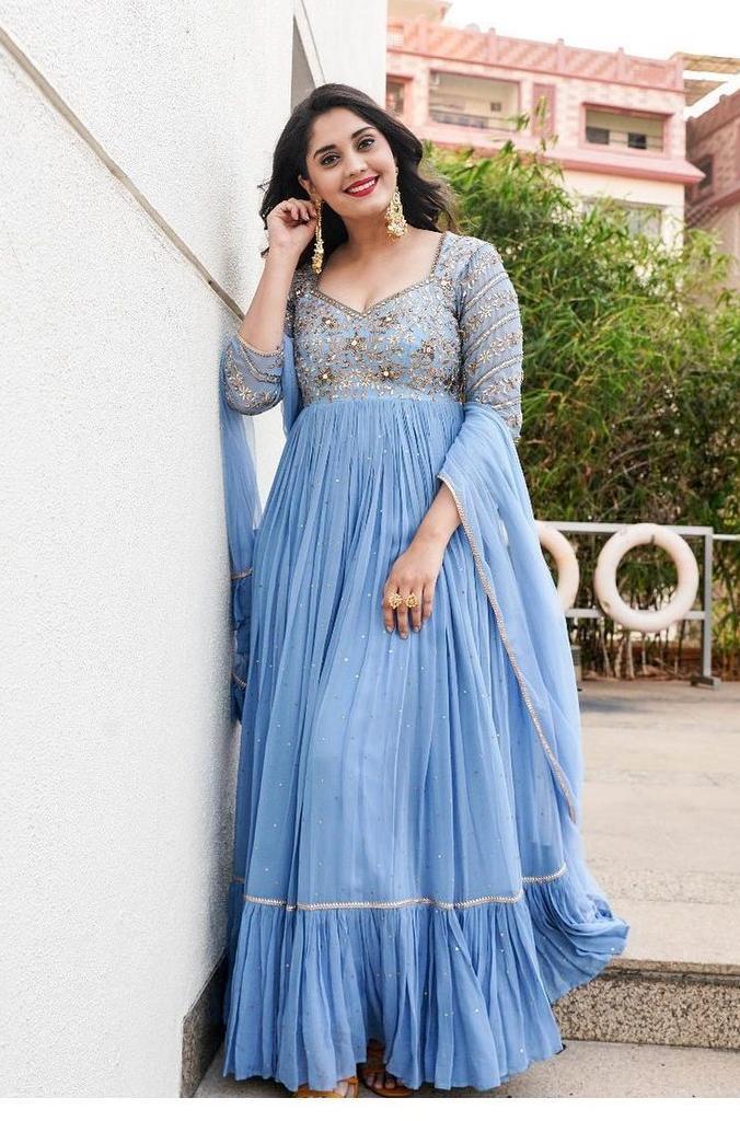 Surbhi glows in a powder blue anarkali for