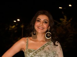 kajal aggarwal in printed saree at mosagallu pre release (2)