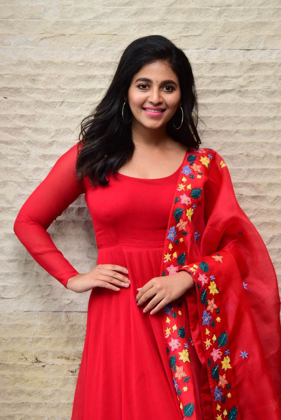 Anjali in red anraklai for Vakeel saab promotions