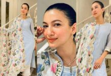 Gauhar Khan in light blue misri kurta set-featured