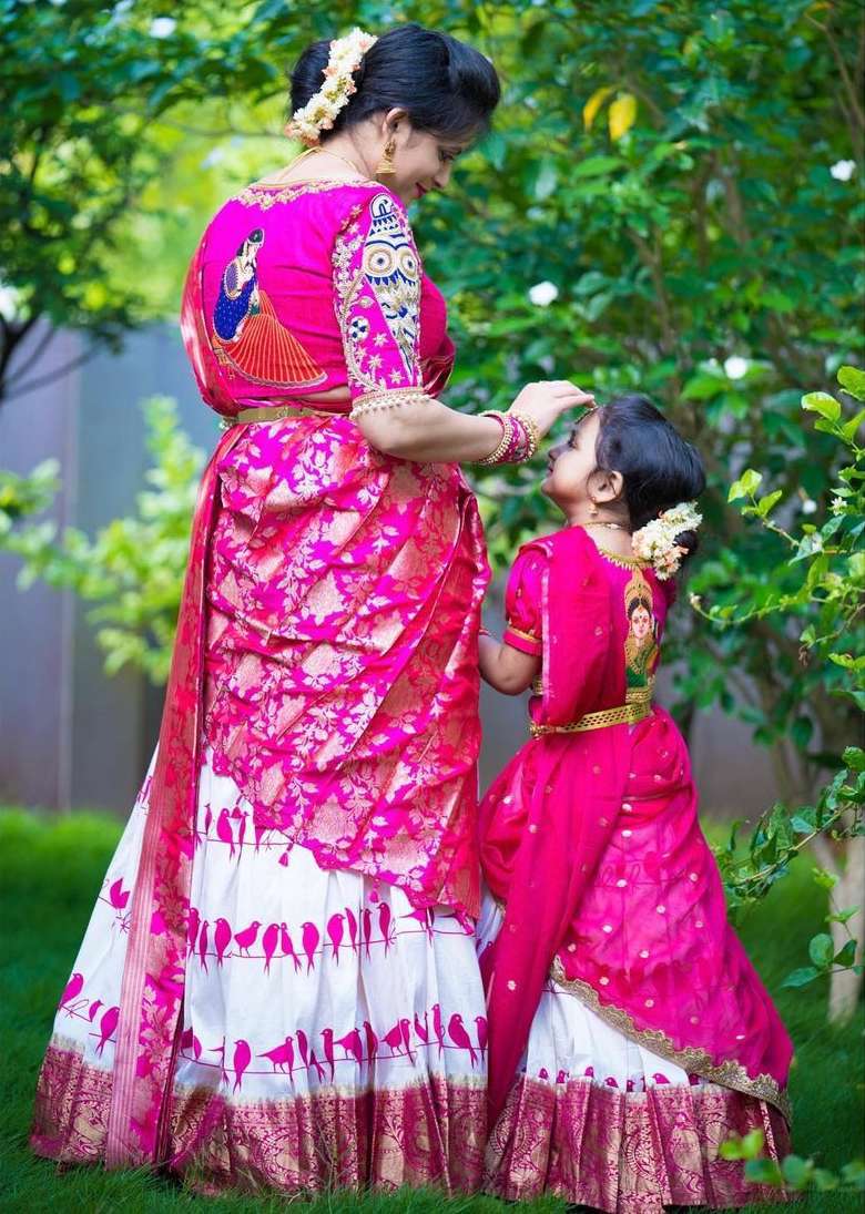 Pink and white half saree top