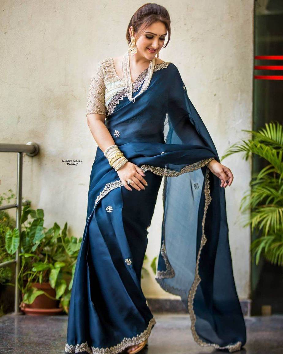 Sky Blue Color Fancy Border Classic Designer Saree with Pink Blouse –  fashionnaari