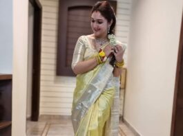 Sridevi Vijaykumar in light green pattu saree by sr collections for varalakshmi vratham-1