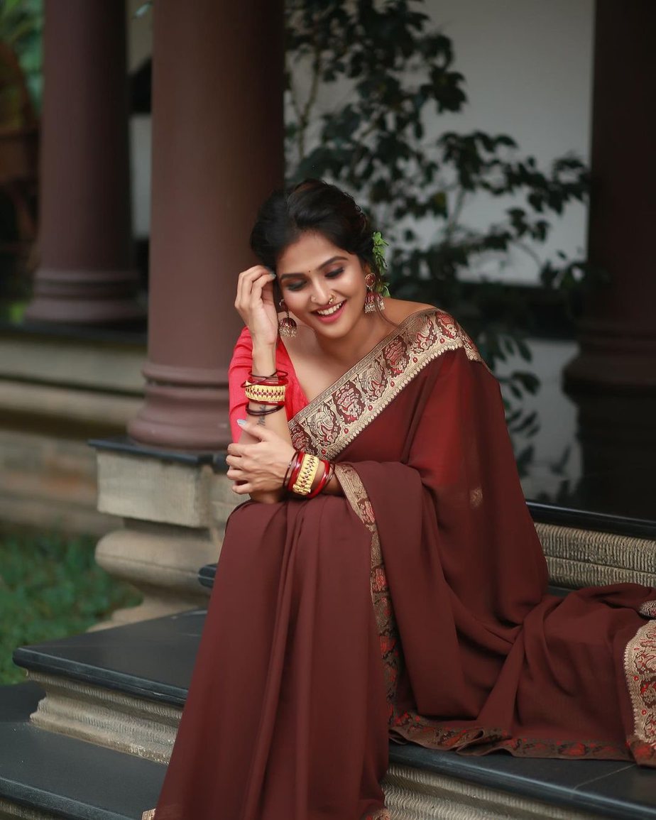 Buy Designer Sarees, Salwar Kameez, Kurtis & Tunic and Lehenga  Choli.Admirable Organza Rosy Brown Saree