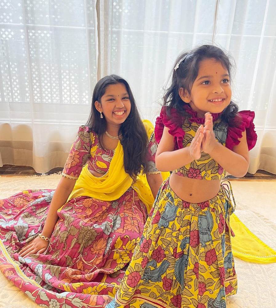 Chiranjeevi's granddaughters in kalamkari outfits for Dussehra 2021