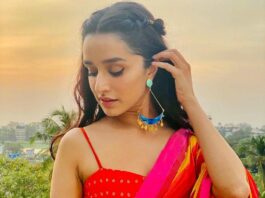 Shraddha Kapoor in a red saree by Yam India