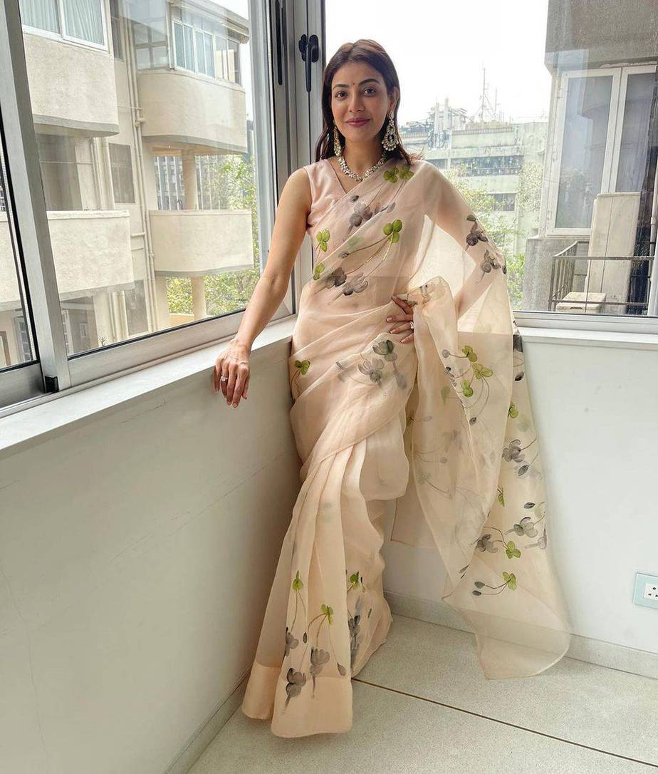 Kajal Aggarwal embraces flower power in a floral Organza saree for ...