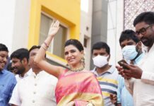 Samantha in a green pattu saree at a shop opening-1