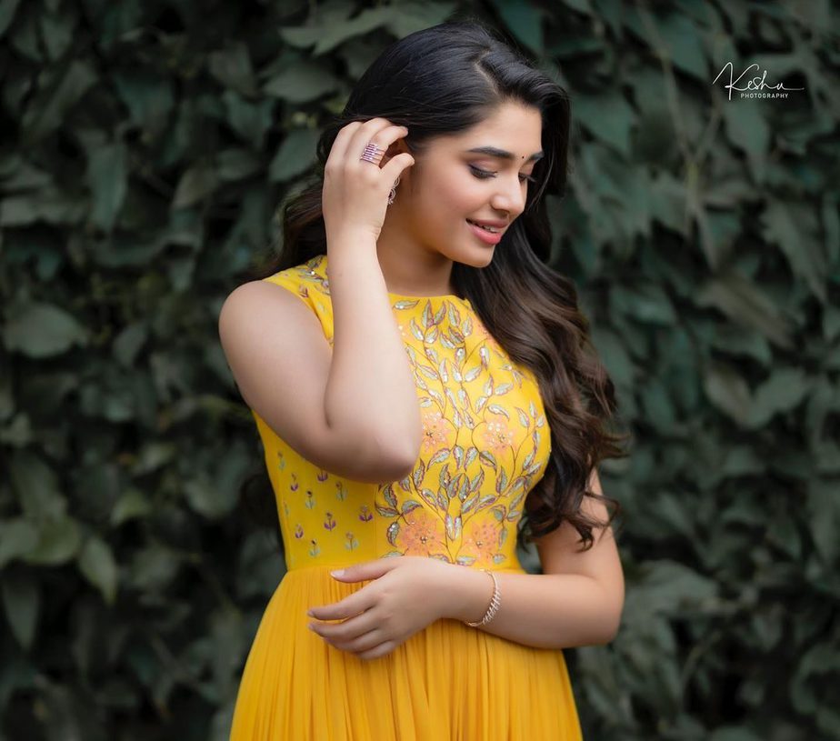 Krithi shetty in a yellow anarkali dress by Nallamz-2