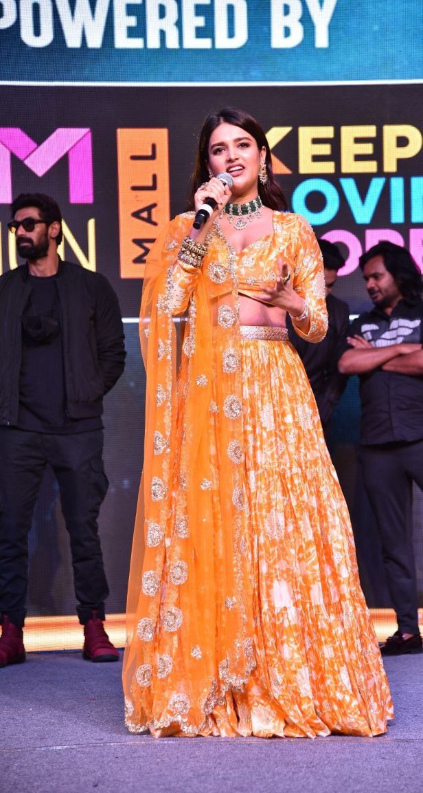 Nidhhi Agerwal shines in a floral lehenga set at