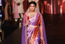 Pranitha Subash in a lilac pattu saree by deepthi ganesh for cbfw-1