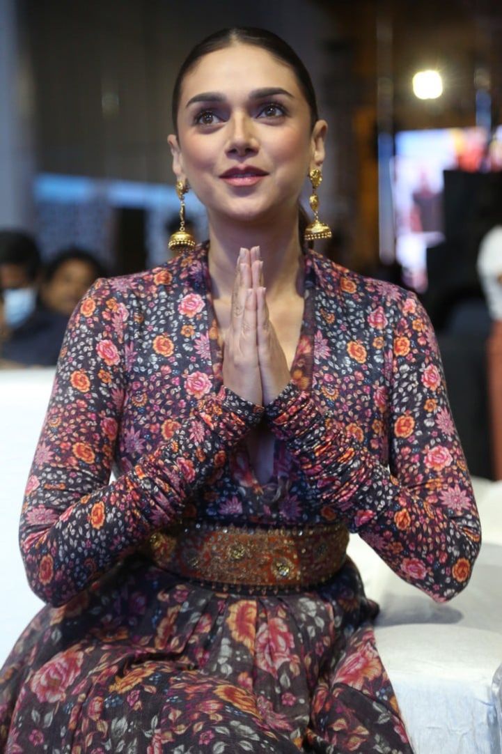 Aditi Rao Hydari in a maxi floral dress for hey sinamika pre release event 2 Aditi Rao Hydari in a maxi floral anarkali dress for hey sinamika pre release event-1