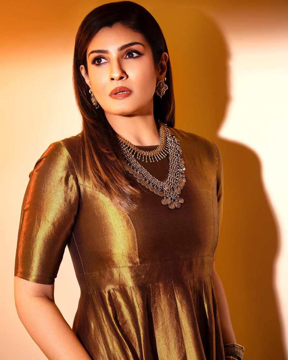 Raveena Tandon glitters in a gold anarkali dress for 