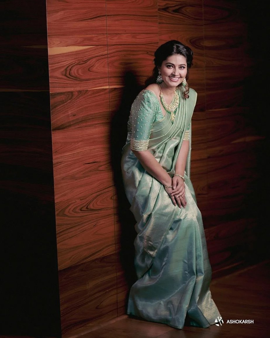 Sneha Prasanna Sports A Mint Green Silk Saree For Junior Superstars