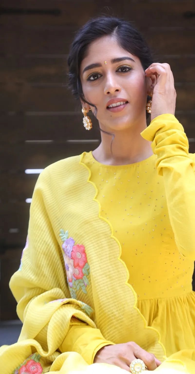 Chandini Chowdary in yellow anarkali at Sammathame Teaser Launch 2 Chandini Chowdary in yellow anarkali at-Sammathame Teaser-Launch-2