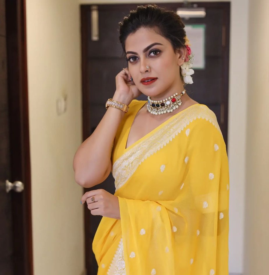 This yellow organza saree worn by Vani Bhojan should be your next festive  wear!