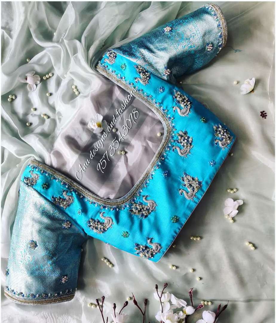 Sky blue blouse best sale designs