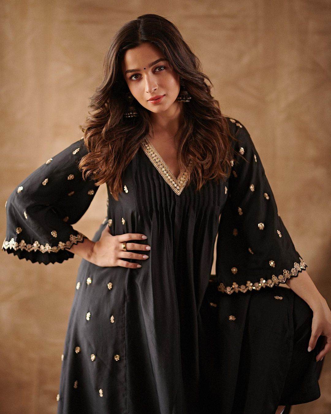 Alia Bhatt wears an Anita Dongre sharara set for the launch of Kalank's new  song 'First Class'