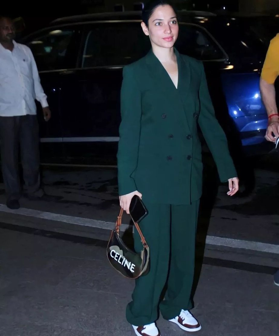 With A Rs 1.2 Lakh Celine Ava Bag In Tow, Tamannaah Bhatia Takes Her  Oversized Green Pantsuit Up A Notch