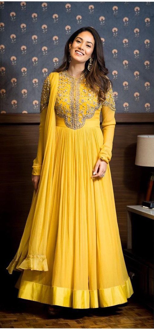 mira kapoor in yellow ridhi mehra anarkali for a wedding