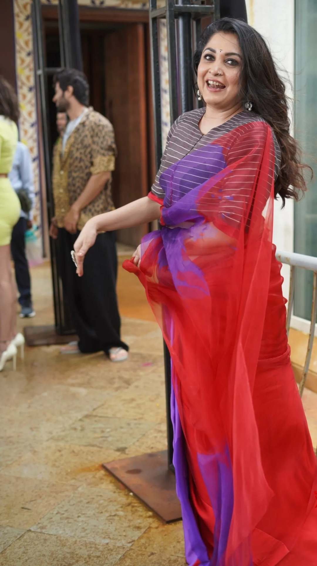 Ramya Krishnan promotes "Liger" in a colour-block saree and silk blouse!