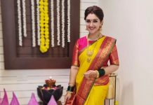 sridevi vijaykumar in yeelow silk saree for a puja