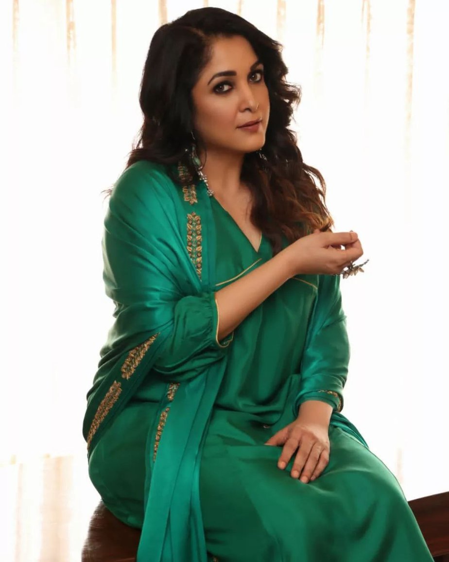 Ramya Krishna goes green in a silk salwar suit for an event!