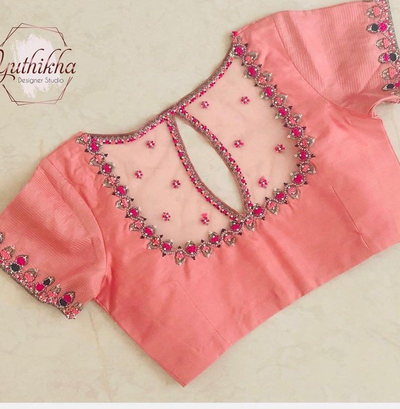 onion pink keyhole saree blouse