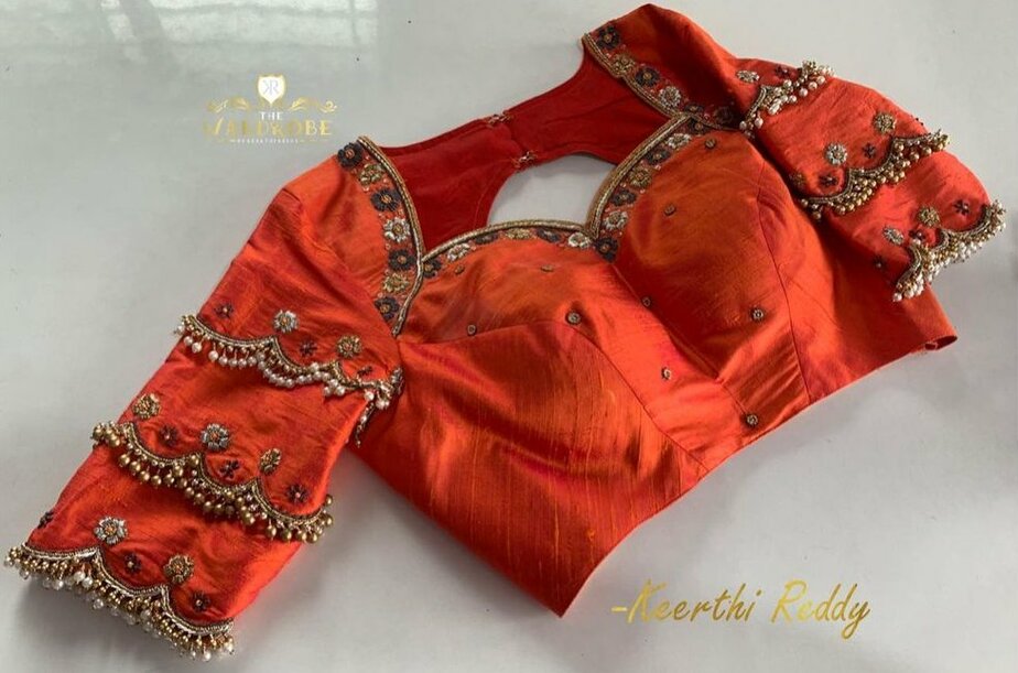 latest orange saree blouse