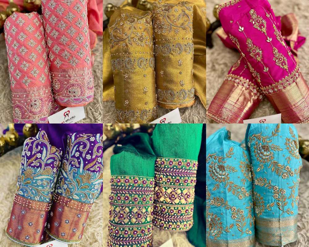 22 Splendid stone work blouse sleeve designs for silk sarees!