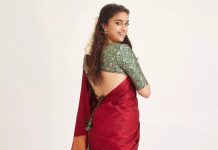 keerthy suresh in a red silk saree for a photoshoot2