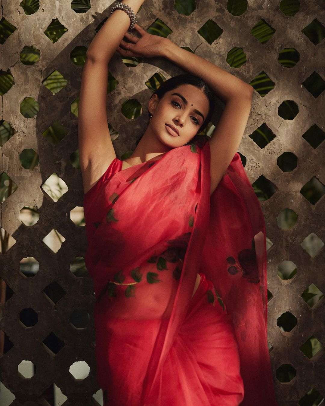 Meenakshi Chaudhary's ravishing look in a red hand-painted saree for ...