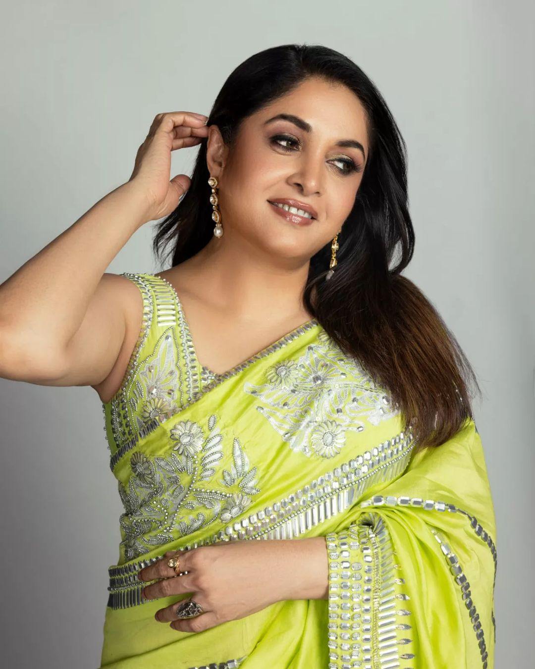 Ramya Krishnan exudes elegance and beauty in a green silk saree!