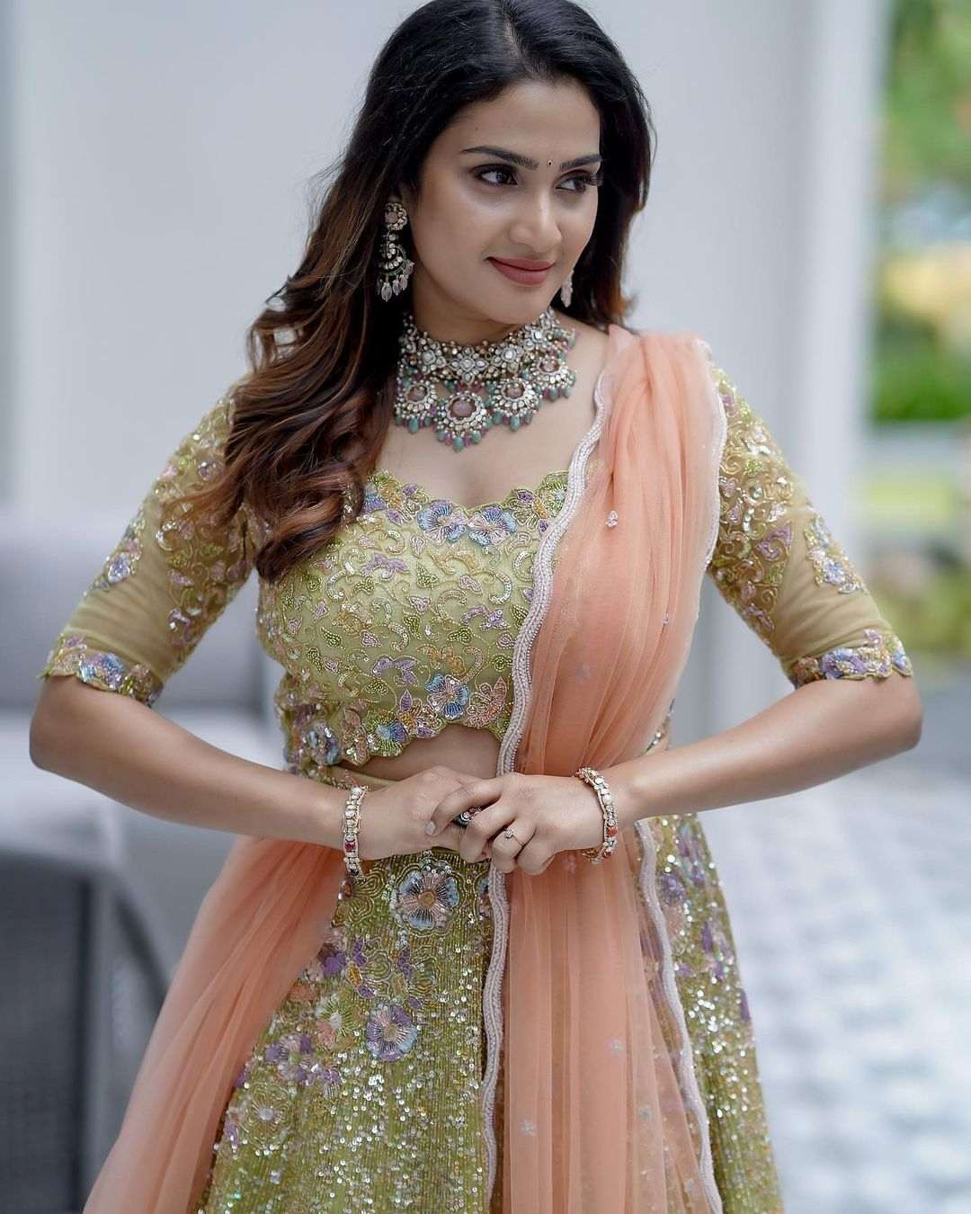 aditi ravi in a green lehenga by kahani for a photoshoot1